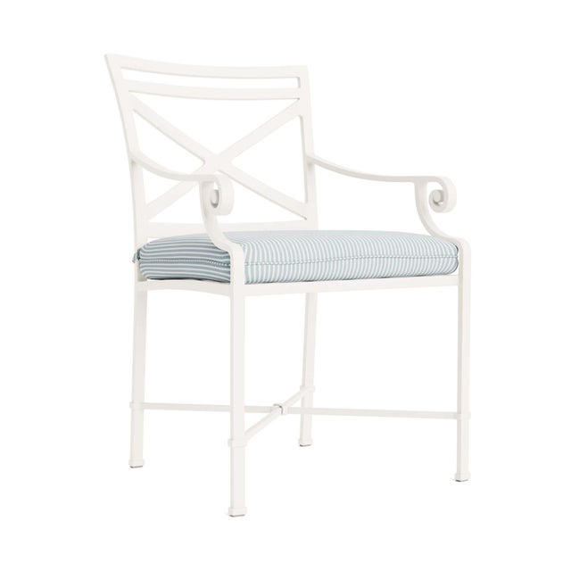 Brown Jordan Venetian Arm Chair in Chalk with Artic Stripe Cushions For Sale