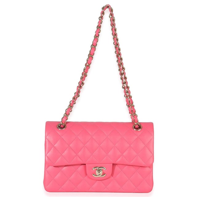 Pink Pink Quilted Lambskin Small Classic Double Flap Bag For Sale - Image 8 of 10