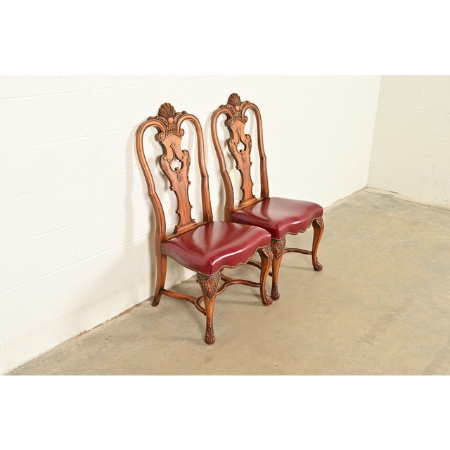 Queen Anne Berkey & Gay Antique Georgian Burled Walnut Side Chairs or Dining Chairs, Pair For Sale - Image 3 of 13
