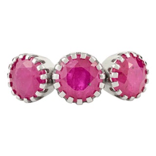 Contemporary White Gold Ruby Ring in Pinion Bezel Setting Size 5 For Sale