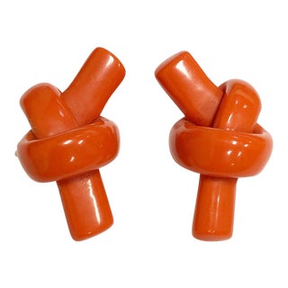 Orange Vintage Bakelite Style Knot Clip Earrings For Sale