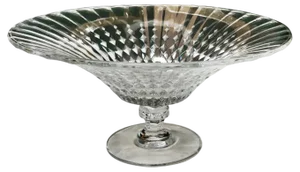 Large French Tazza Diamond Patterned Crystal Pedestal Fruit Dish, 1950s