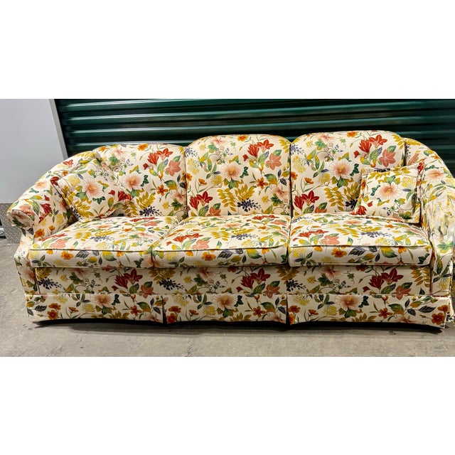 Mid 20th Century Ethan Allen Floral Upholstered Three-Seat Sofa For Sale - Image 10 of 12