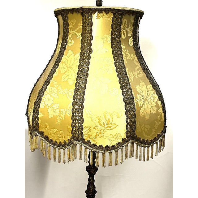 Brass Floor Lamp with Fabric Shade from Unbekannt, 1920s For Sale - Image 9 of 11