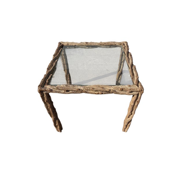 Vintage Carved Faux Bois Mid Century Side Table Hollywood Regency Carved Wood For Sale - Image 11 of 18