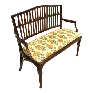Vintage Boho Dawkins Bench With Jasper Indian Flower Saffron Upholstery For Sale