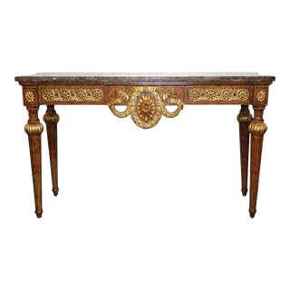 Maitland Smith Varigated Marble Top Gilded Directoire Console Table For Sale