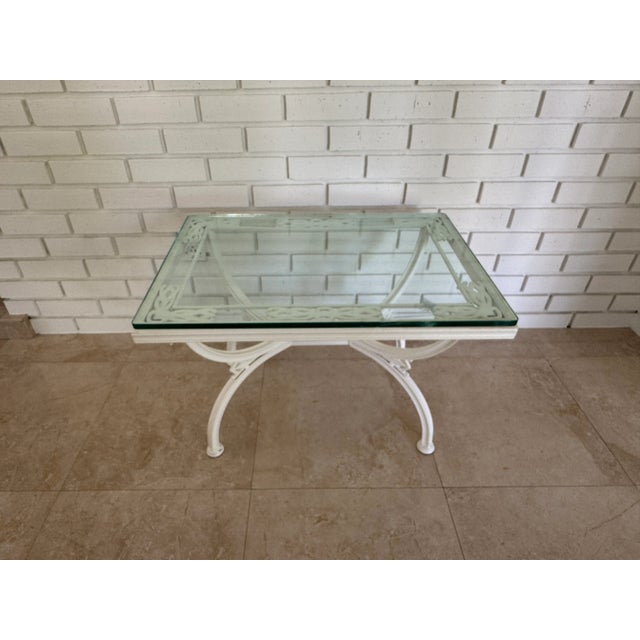 White 1970s Painted Wrought Iron Indoor/Outdoor Coffee or Side Table With Glass Top For Sale - Image 8 of 8