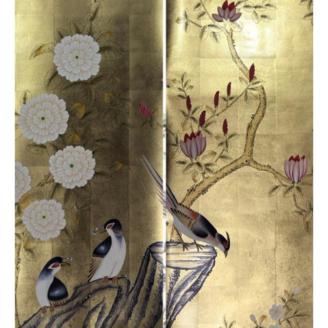 Not Yet Made - Made To Order Hand Painted Gold Leaf Chinoiserie Wallpaper Panels, Birds & Magnolia Floral Mural, Set of 2 Panels, Custom Size Available For Sale - Image 5 of 5