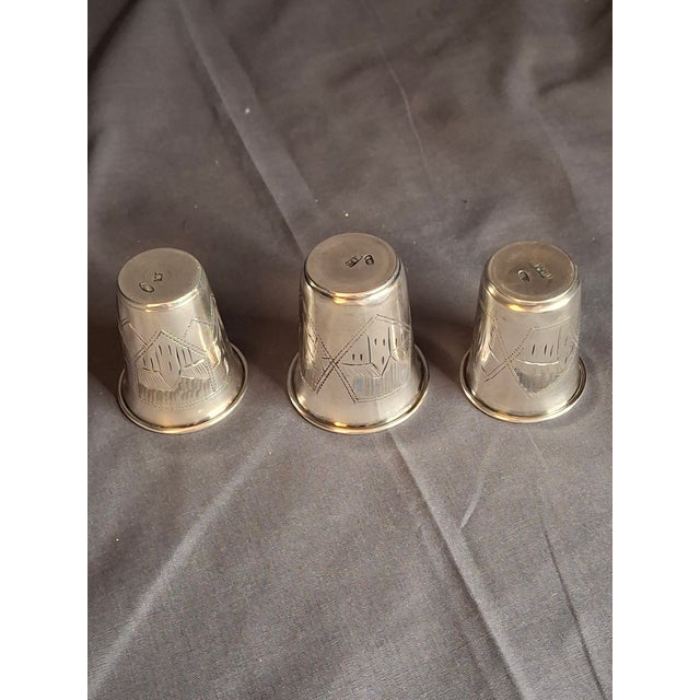Antique Transitional Russian 84 Silver Kiddush Cups Zakhoder Kiev 1890-1915 - Set of 3 For Sale In Boston - Image 6 of 11