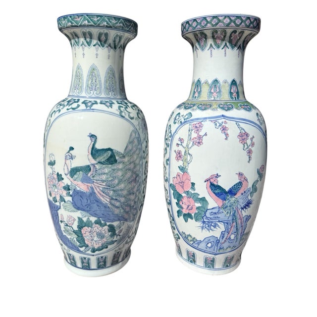 Vintage, Chinoiserie, 25” Tall Floor Vases For Sale - Image 4 of 12