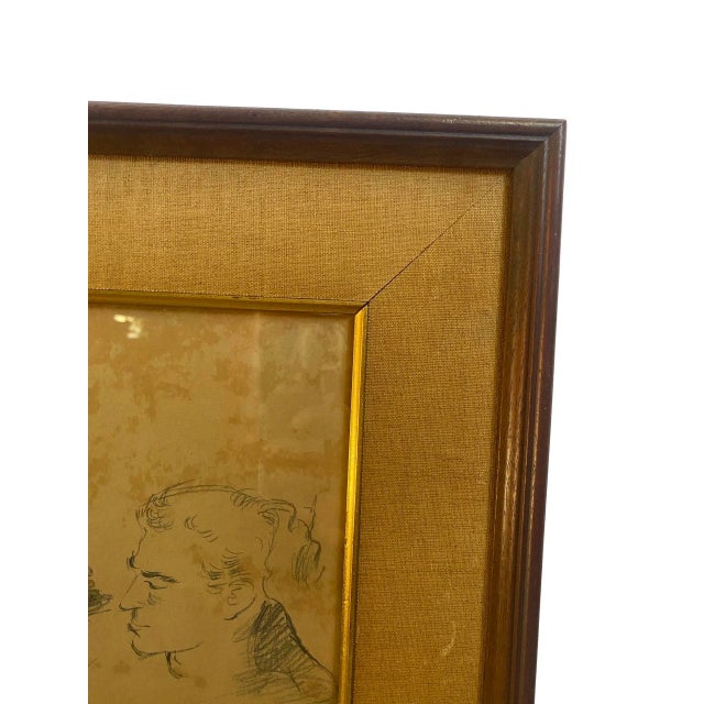 Vintage Pencil Sketching of Male Nude, Circa 1940 Signed Romin. Framed in wood, with a exposed canvas matting, and having...