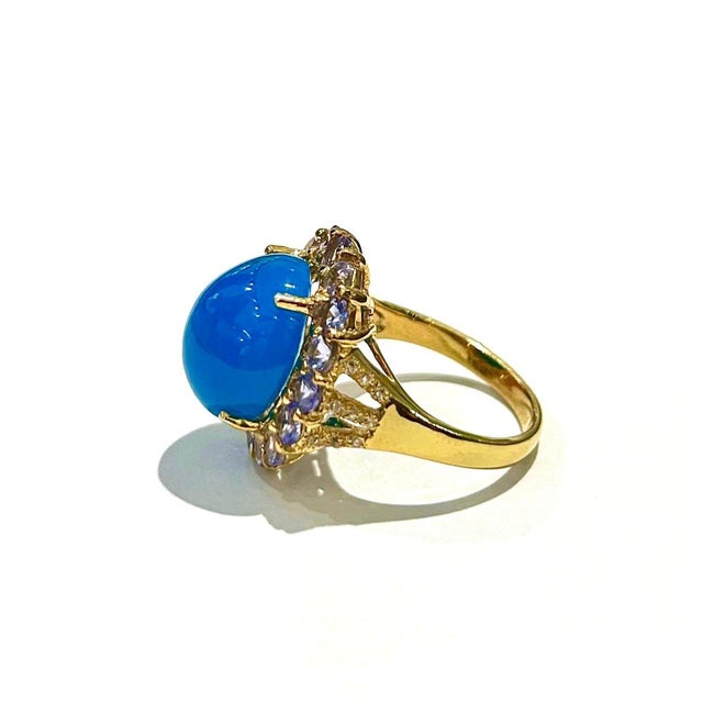 Bochic “Capri” Vintage Blue Opal & Lilac Tanzanite Cocktail Ring - 18K Gold & Si For Sale - Image 9 of 10