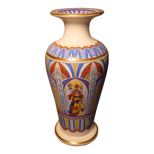 Late 19th Century English Prattware Style Persian Motifs Footed Baluster Vase For Sale