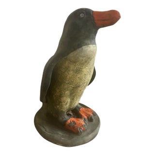 Vintage Concrete Penguin Garden Statue With Original Patina For Sale