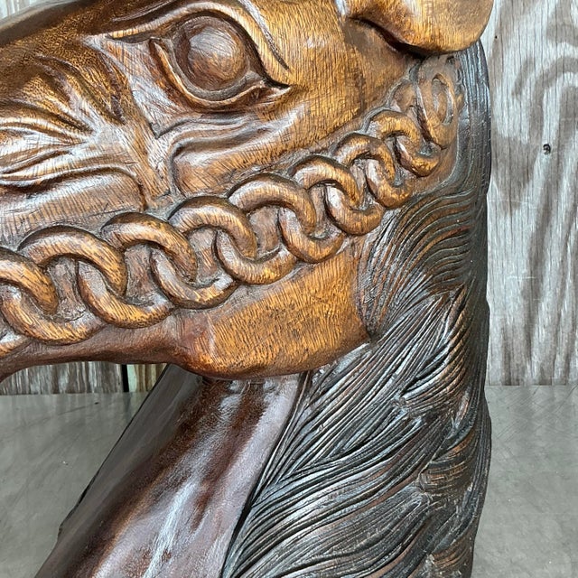 Brown Vintage Boho Carved Wood Horse Head For Sale - Image 8 of 11
