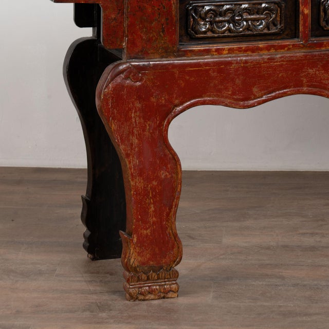 19th Century Chinese Red Altar Console Table With Carved Drawers For Sale - Image 14 of 18