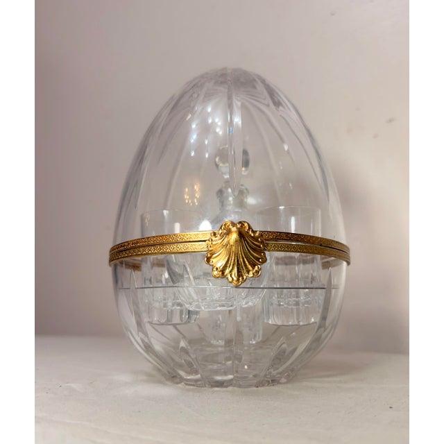 Vintage Handmade French Gilt Brass Cut Crystal Caviar Egg Caddy Jar Bar Set For Sale - Image 4 of 13