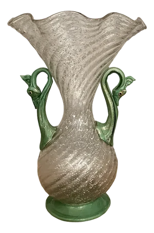 Murano Glass Silver Foil Green Vase from Fratelli Toso, 1920s