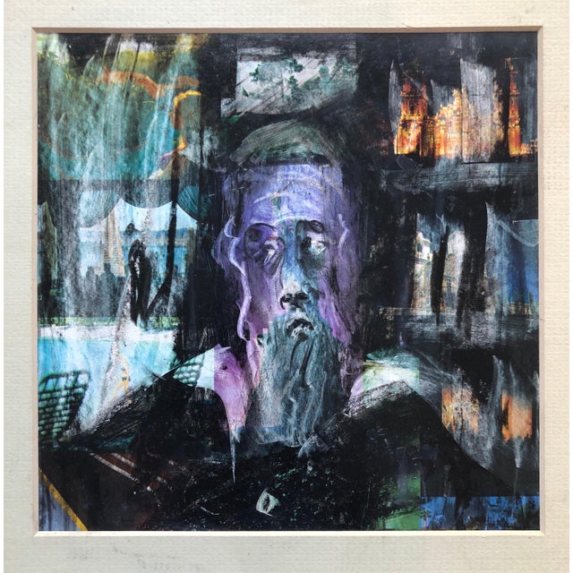 Modernist Rabbi Mixed Media Painting on Newsprint Spertus Museum Deaccession For Sale - Image 4 of 7