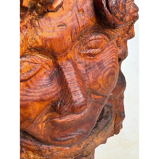 Wood Sculpture of a Head in Wood, France, 1960s For Sale - Image 7 of 13