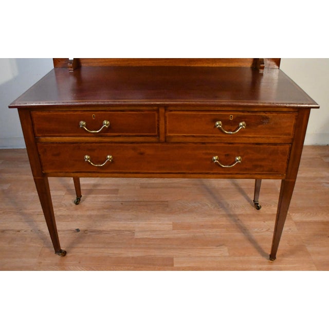 Brown 1900s Antique Maple & Co English Hepplewhite Mahogany Ladies Vanity and Mirror For Sale - Image 8 of 17