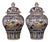 Pair of Chinese Wucai Lidded Ginger Jars, Figural Children and Deer Scene, Chinoiserie Ceramic Jar Set For Sale