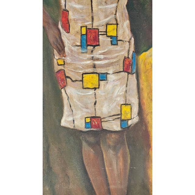 Mid 20th Century Black Woman in White Dress African American Art Painting 48" For Sale - Image 5 of 12