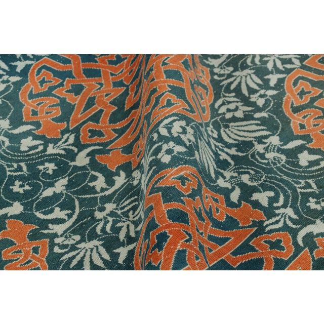 Textile Vintage Hereke Runner Rug in Teal With Orange Arabesque Medallions | Rug & Kilim For Sale - Image 7 of 8