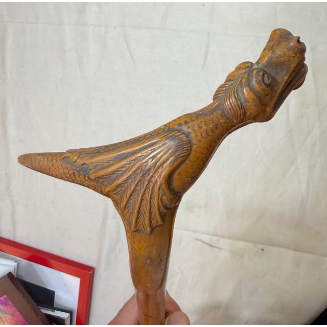 Antique 19th Century Hand Carved Folk Art Dragon Walking Stick Cane Sculpture For Sale - Image 4 of 16