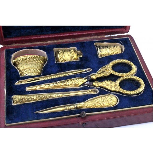 Metal Gold Sewing Kit with Original Case, Set of 7 For Sale - Image 7 of 11
