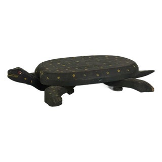 Vintage Folk Art Primitive Hand Painted & Carved Whimsical Turtle With Polkadots For Sale