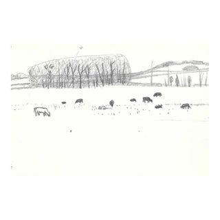 1970s Robert Angeloch Cow Pasture Landscape Drawing For Sale