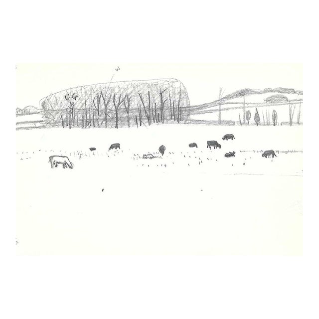 1970s Robert Angeloch Cow Pasture Landscape Drawing For Sale