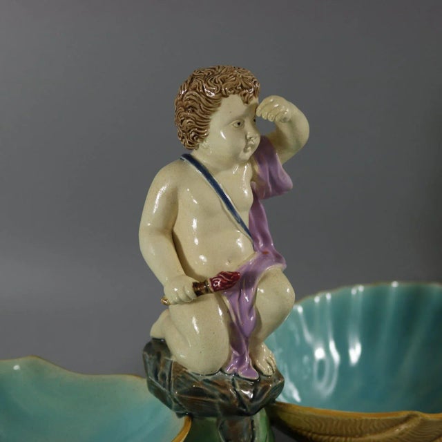 Holdcroft Majolica Putto and Shells Dish For Sale - Image 9 of 12