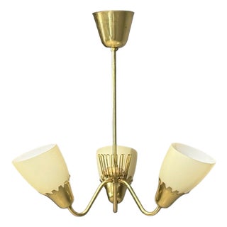 1940s Mid-Century Modern Hans Bergstrom Attr, Pendant Light, Brass, Glass For Sale