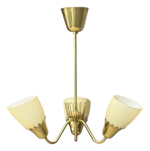 1940s Mid-Century Modern Hans Bergstrom Attr, Pendant Light, Brass, Glass