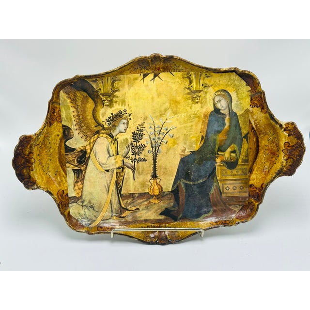 This beautiful vintage tray is a Japanese toleware serving tray featuring a decoupage-style reproduction of The...