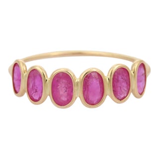 Ruby Half Eternity Band in 18 Karat Yellow Gold Size 8 For Sale