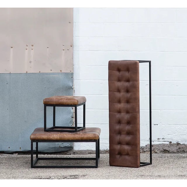 Mid-Century Modern Matthew Izzo Home Norwood Square Leather Foot Stool - Large For Sale - Image 3 of 4