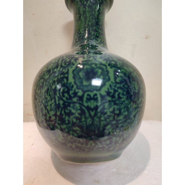 Chinese Ceramic Vase Qianlong Marked Green Glaze Black Painting Porcelain Vase Hand Painted Flowers Pattern For Sale - Image 10 of 11
