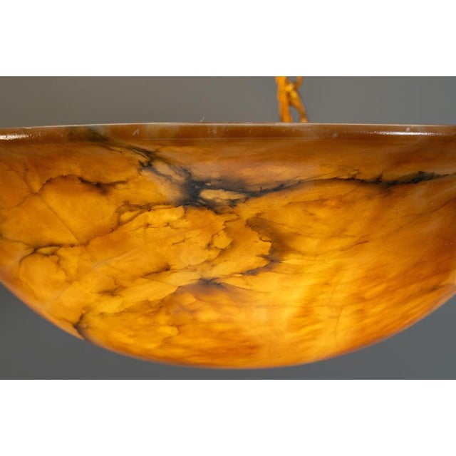 Neo-Classical French Amber Alabaster and Bronze Pendant Light, 1900s For Sale - Image 11 of 18