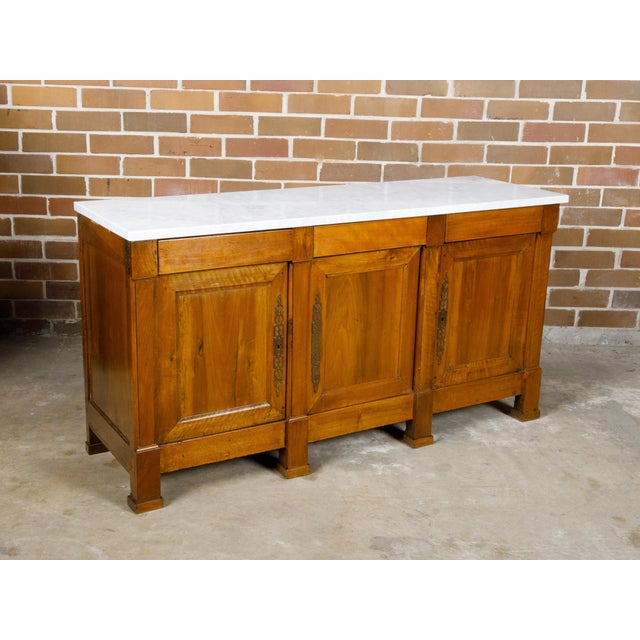 French French Walnut 19th Century Three-Door Enfilade with Marble Top and Pilasters For Sale - Image 3 of 12
