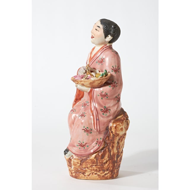 Vintage Porcelain Figurine of Chinese Woman With Basket of Produce For Sale - Image 11 of 15