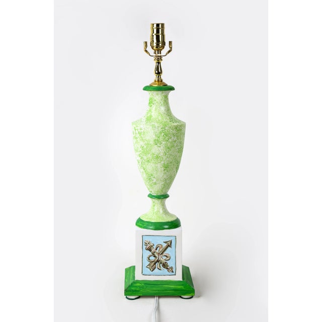 2000 - 2009 Green and Blue Hand-Painted Table Lamp For Sale - Image 5 of 7
