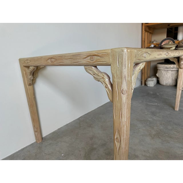 Hollywood Regency Carved Faux Bois Cerused Rectangular Dining Table Base For Sale - Image 4 of 12