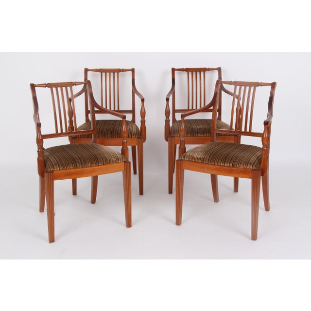 Wood Empire Armchairs in Mahogany and Striped Fabric Upholstery, 1970s, Set of 4 For Sale - Image 7 of 9