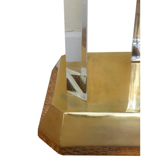 Vintage Karl Springer Gold Plated Over Brass and Arched Lucite and Glass Console Table For Sale In Miami - Image 6 of 12
