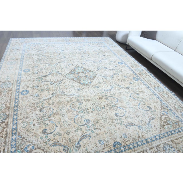 1970s Vintage Persian Handmade Wool Cotton Light Beige Area Rug For Sale - Image 4 of 11