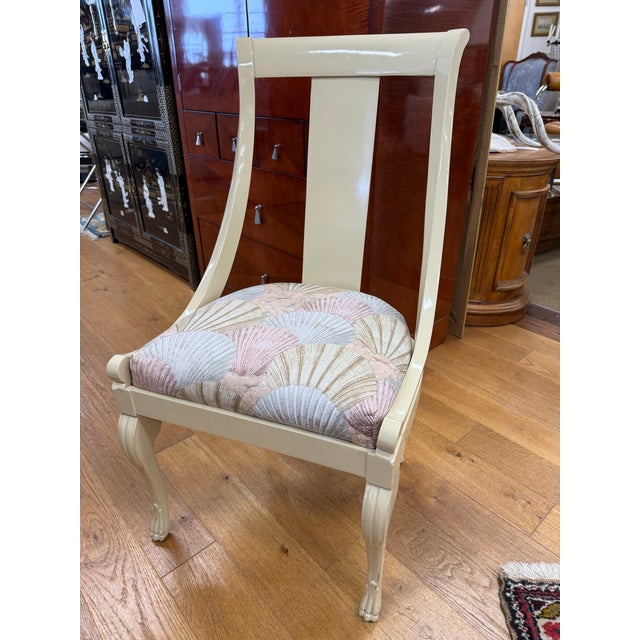 Set of 6 Chairs Weiman Furniture Post Modern Ivory Lacquered Dining Chairs With Seashell Print Seats For Sale - Image 9 of 11